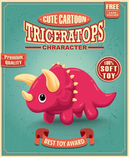 Vintage dinosaurio juguete cartel diseño ingenio Triceratops — Vector de stock