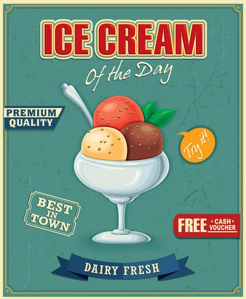 Conception d'affiche vintage de crème glacée — Image vectorielle