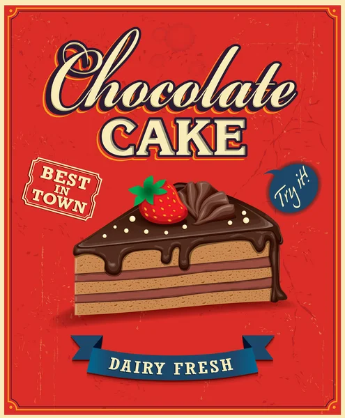 Design de cartaz de bolo de chocolate vintage — Vetor de Stock