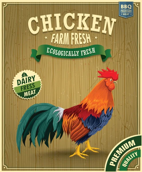 Vintage gård färsk kyckling affisch design — Stock vektor