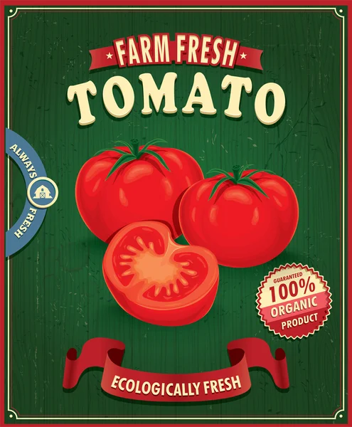 Vintage çiftlik taze domates poster tasarımı — Stok Vektör