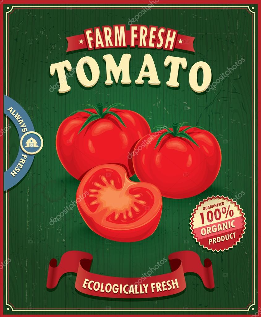 Vintage fazenda design de pôster de tomate fresco imagem vetorial de