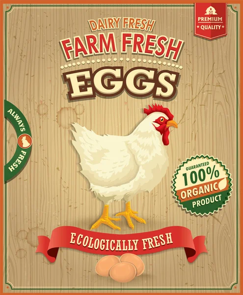 Vintage fazenda ovos frescos poster design — Vetor de Stock