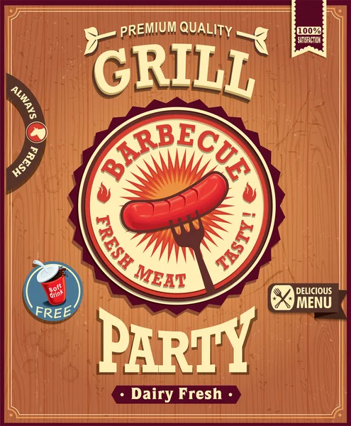 Design de cartaz de salsicha de cachorro quente churrasco vintage — Vetor de Stock