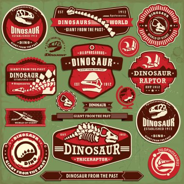 Vintage dinosaur label design set clipart
