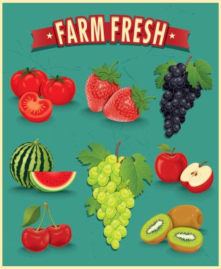 Vintage çiftlik taze poster tasarımı