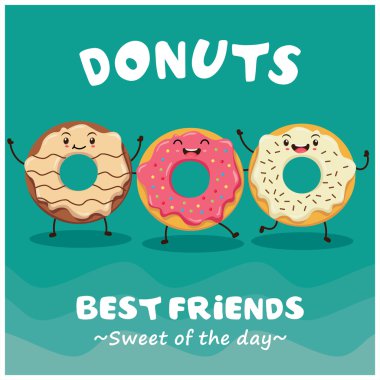 Vintage donuts karikatür karakter poster tasarımı