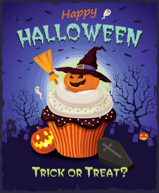 Vintage halloween cupcake poster tasarımı