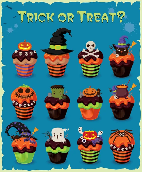 Coffret affiche cupcake Halloween vintage — Image vectorielle
