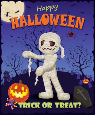 Vintage Halloween afiş tasarımı mumya kostüm ayarla