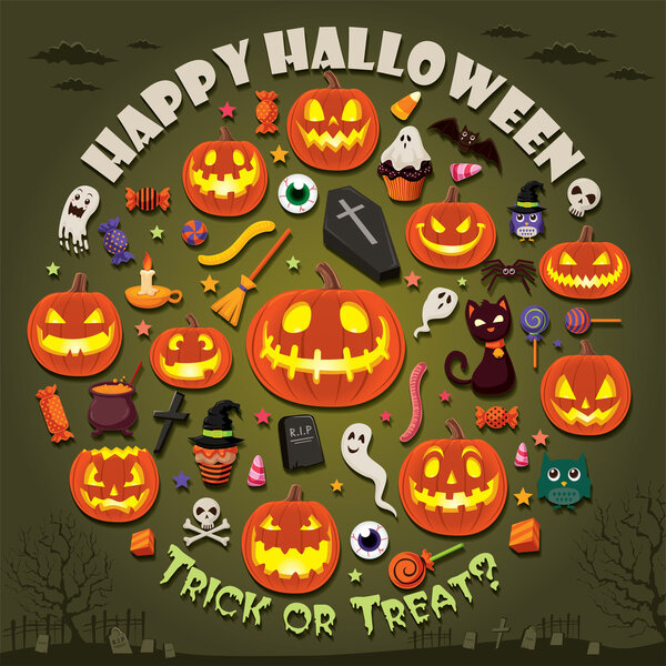 Набор дизайнерских постеров для Хэллоуина
