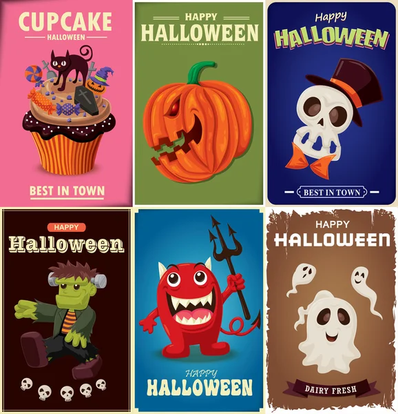 Vintage Halloween poster design set — Stock Vector