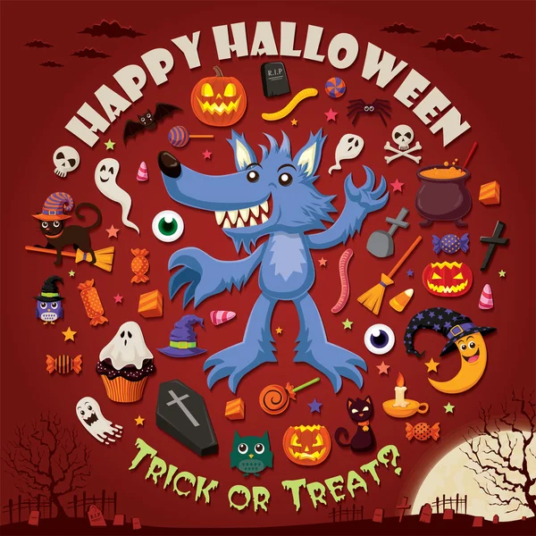 Juego de diseño de póster Vintage Halloween — Vector de stock