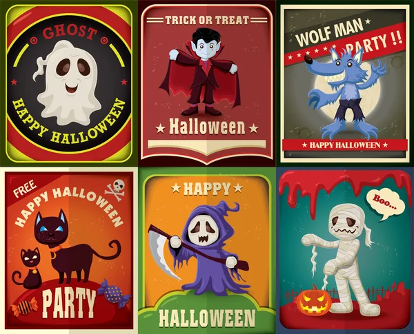 Vintage Halloween poster set di design — Vettoriale Stock