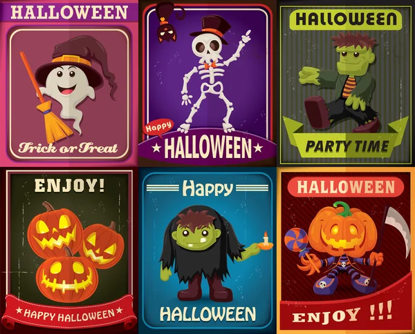 Vintage Halloween poster set di design — Vettoriale Stock