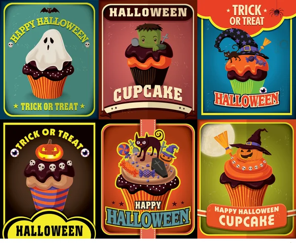 Vintage Halloween cupcake ontwerp instellen — Stockvector