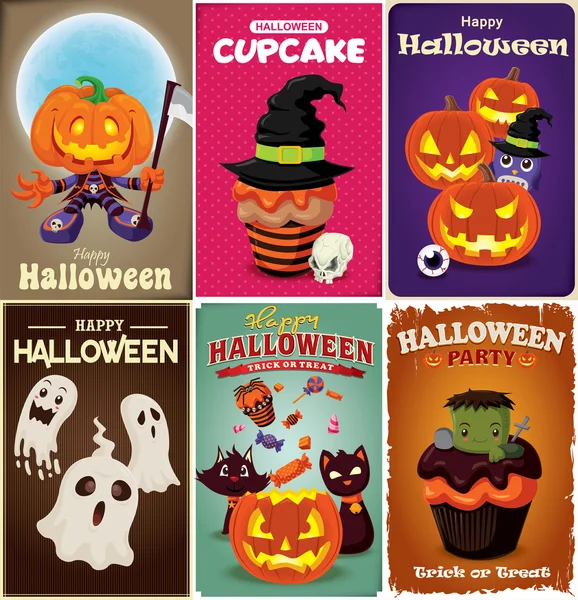 Set Vintage halloween poster tasarımı — Stok Vektör