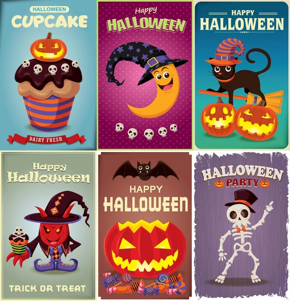 Set Vintage halloween poster tasarımı — Stockvector