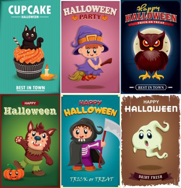 set Vintage halloween poster tasarımı