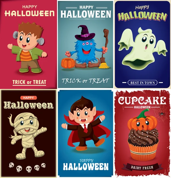 Conjunto de design de cartaz de Halloween vintage — Vetor de Stock