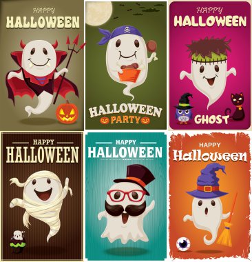 set Vintage halloween poster tasarımı