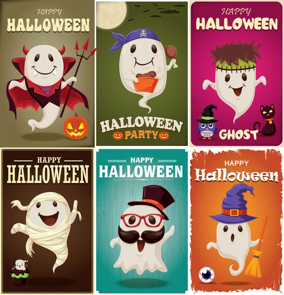 Set Vintage halloween poster tasarımı — Stok Vektör