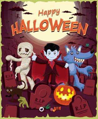 Vintage halloween poster tasarımı