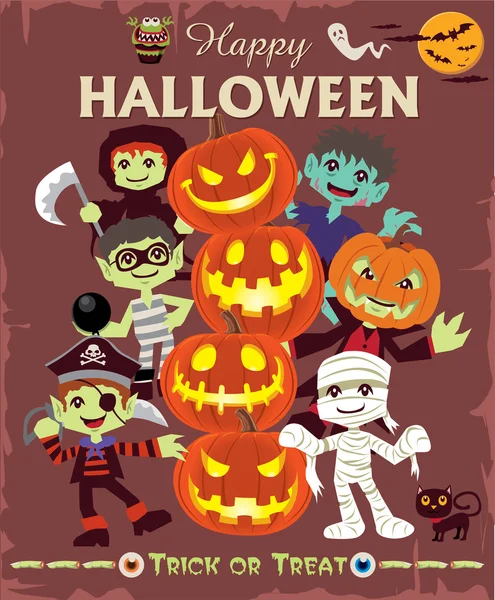 Vintage poster van Halloween Characterdesign instellen — Stockvector