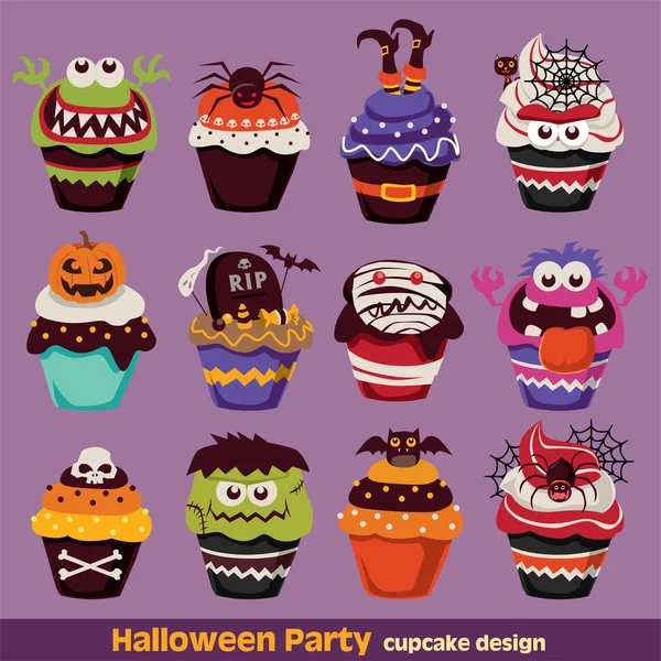 Vintage Halloween cupcake posterontwerp instellen — Stockvector