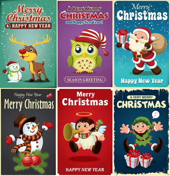 Vintage Weihnachten Poster-Design-Set — Stockvektor