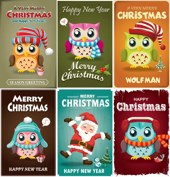 Vintage Weihnachten Poster-Design-Set — Stockvektor