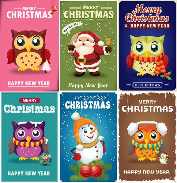 Conjunto de design de cartaz de Natal vintage —  Vetores de Stock