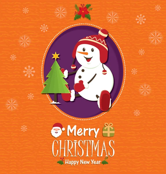 Винтажный дизайн рождественского плаката со снеговиком — стоковый вектор