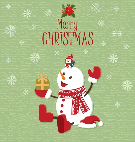 老式圣诞节海报设计与雪人 — 图库矢量图片