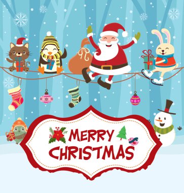 Vintage Noel poster tasarımı ile Noel Baba