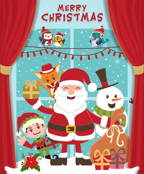 Diseño de póster de Navidad vintage con Santa Claus — Vector de stock