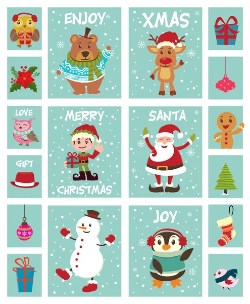 Juego de diseño de póster de Navidad Vintage — Vector de stock