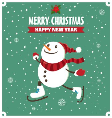 Vintage Noel poster tasarımı ile kardan adam