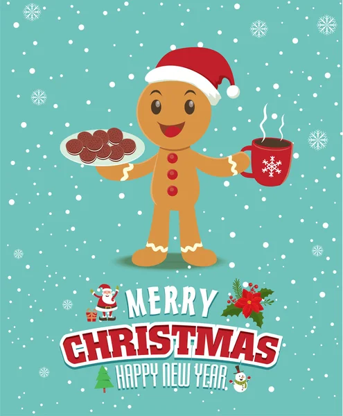 老式的圣诞节海报设计与姜饼 — 图库矢量图片