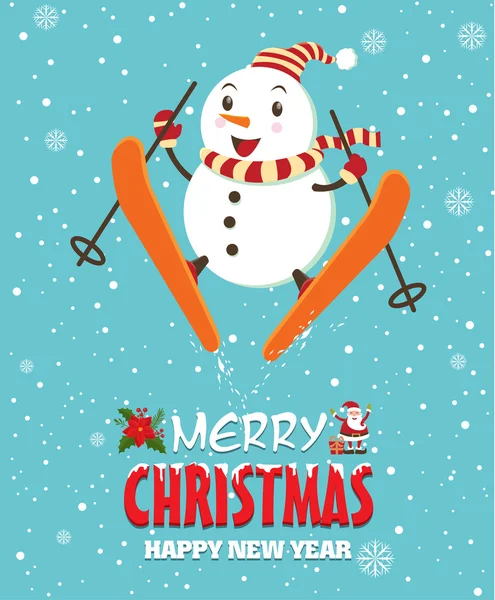 Diseño de póster de Navidad vintage con muñeco de nieve — Archivo Imágenes Vectoriales