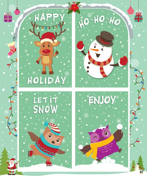 Vintage Christmas poster design with snowman — Stock Vector