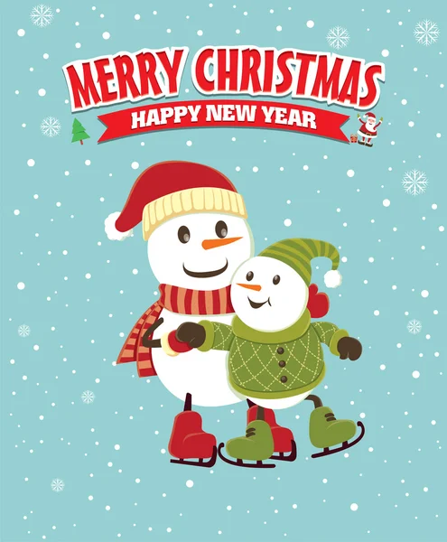 Poster de Noël design vintage avec bonhomme de neige — Image vectorielle