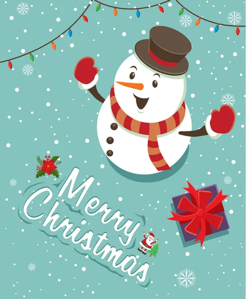 Винтажный дизайн рождественского плаката со снеговиком — стоковый вектор