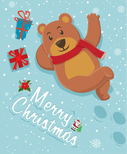 Винтажный дизайн рождественского плаката с медведем — стоковый вектор