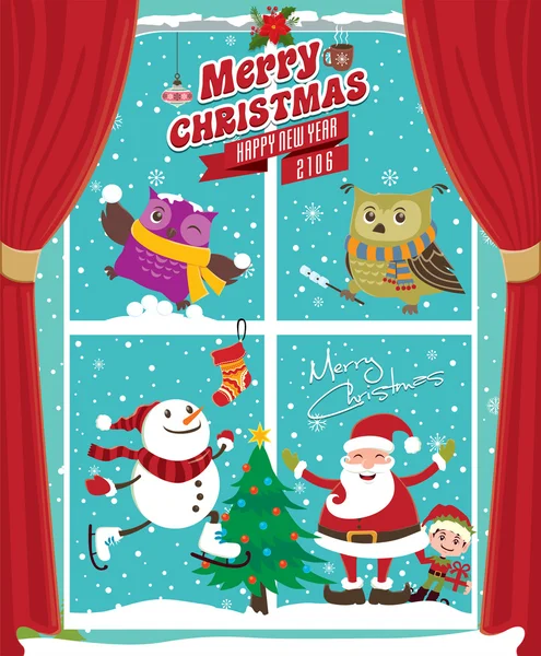 Урожай Різдвяні плакат дизайн з Санта Клауса — стоковий вектор