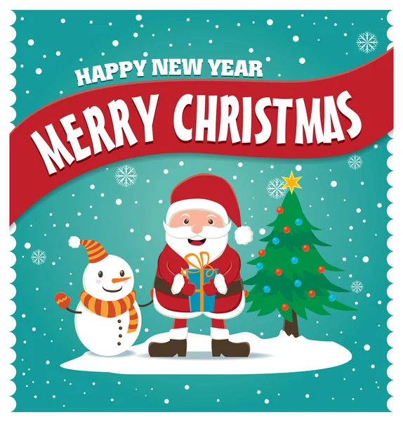 Diseño de póster de Navidad vintage con Santa Claus — Vector de stock