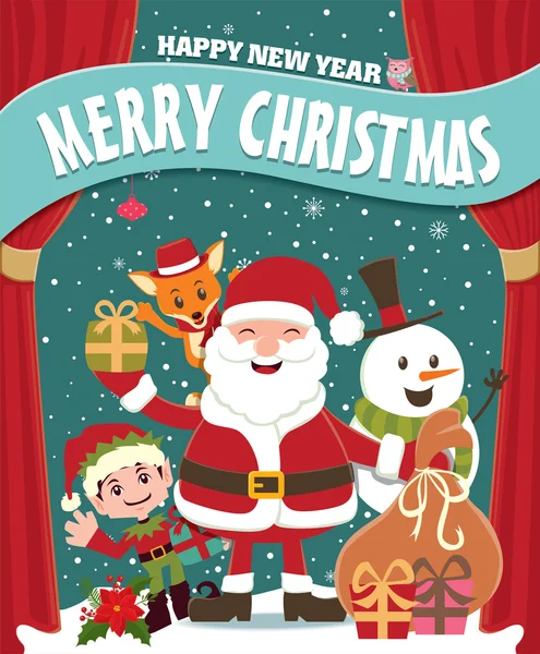 산타 클로스와 함께 빈티지 크리스마스 포스터 디자인 — 스톡 벡터
