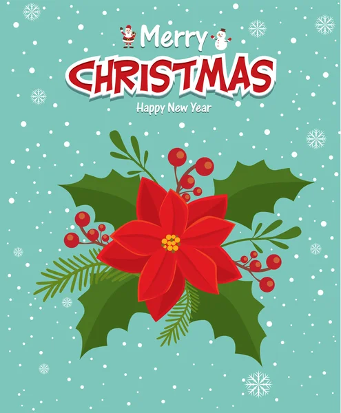 Design de cartaz de Natal vintage com poinsettia — Vetor de Stock