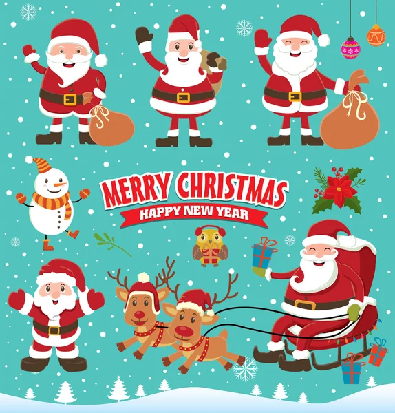 Vintage Noel poster tasarımı ile Noel Baba — Stok Vektör