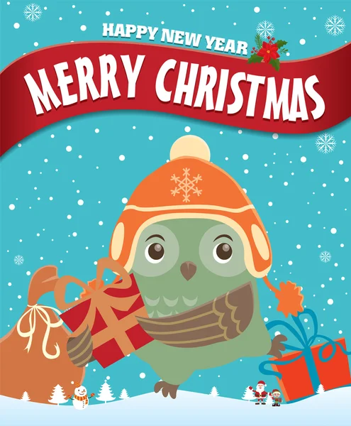 Vintage Noel poster tasarımı ile baykuş